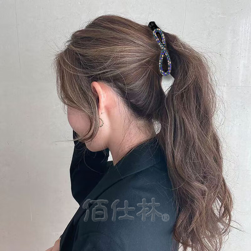 佰仕林新款满钻香蕉夹高端水钻发夹女发卡后脑勺鲨鱼夹子马尾夹生日礼物 混彩蓝钻8字香蕉夹 京东折扣/优惠券