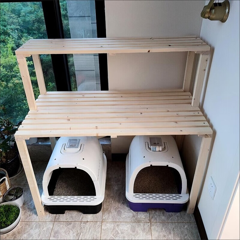 海诗圣堡实木花架猫砂盆置物架多层猫爬架宠物用品收纳阳台阶梯猫窝架猫咪 长40宽40高30单层（偏小）
