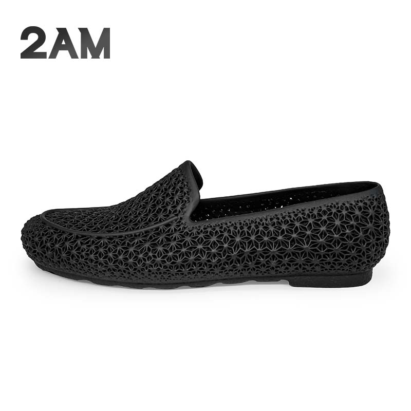 2AM4D打印一体乐福鞋轻便舒适豆豆鞋套脚商务3D打印休闲鞋 黑色 43