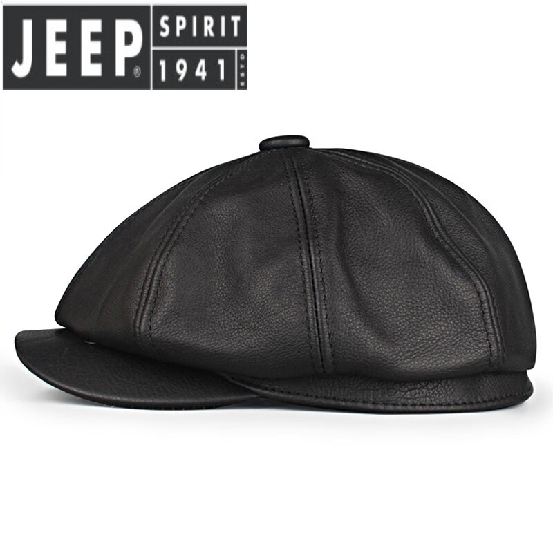 JEEP SPIRIT轻奢2025春秋头层牛皮八角帽男秋冬真皮画家帽英伦鸭舌帽休闲 棕色 XL(5758cm)