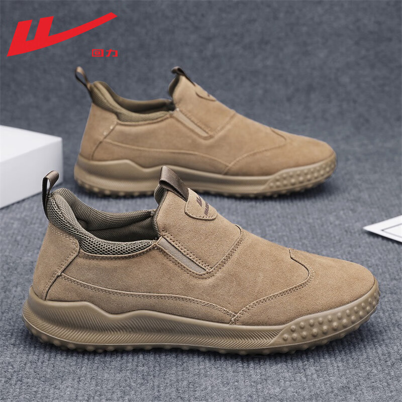 回力（Warrior）男鞋冬季户外休闲工装棉鞋子男士一脚蹬加绒保暖棉靴雪地靴子男 卡其【单里款】 41