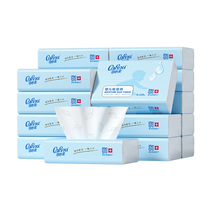 可心柔（COROU）婴儿纸巾云柔巾 3层110抽18包 S码 新生儿宝宝柔纸巾 乳霜纸 抽纸