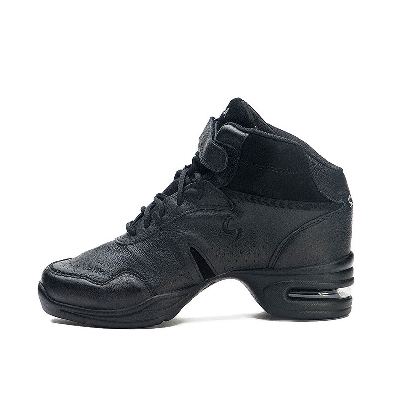 三沙（Sansha）運動舞蹈鞋皮面氣墊現(xiàn)代舞鞋加絨高幫鞋廣場舞鞋 黑色-豬皮 35