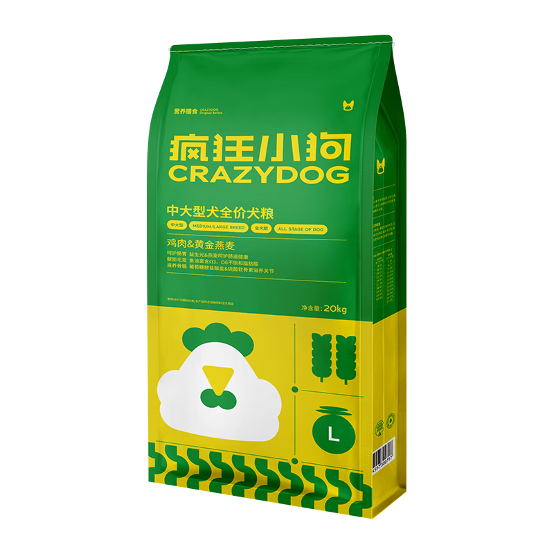 疯狂小狗中大型犬狗粮成幼犬40斤宠物边牧金毛拉布拉多鸡肉燕麦20kg囤货装