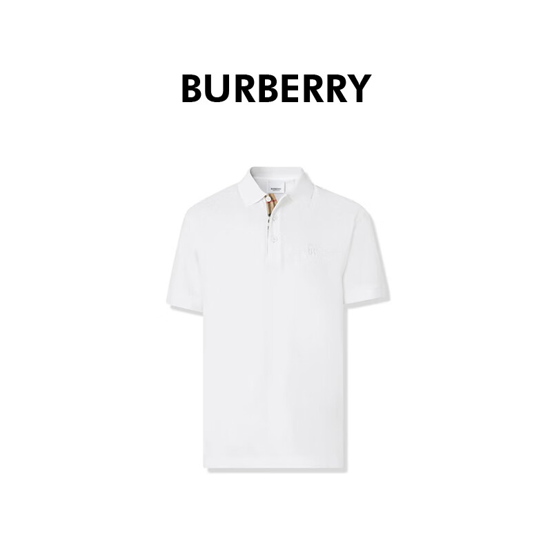 BURBERRY男款白色纯色翻领单排扣短袖polo衫80552291 法国直邮情人节礼物