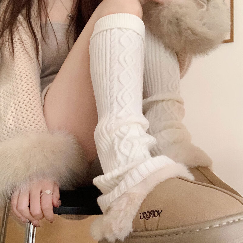 COMIC SOUL日系jk白色针织袜套女春秋款辣妹y2k条纹堆堆袜加厚款保暖小腿袜 白色 约50cm 均码 组合装更优惠