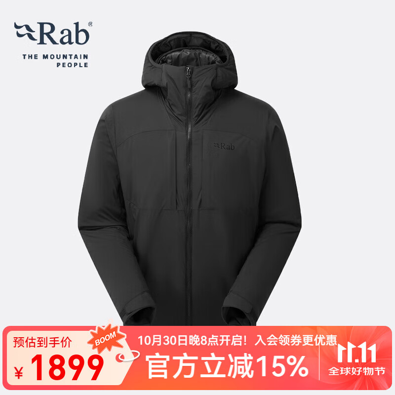 RabRAB睿坡Xenair Alpine男士防泼水透气棉衣户外运动棉服夹克QIP-09 黑/黑色-BKB M