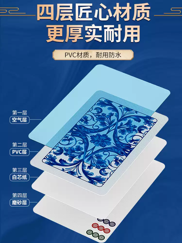 骆泰纸牌麻将扑克牌麻将牌扑克加厚耐用旅行塑料pvc防水麻雀专用纸牌 国潮青花瓷PVC麻将牌1副送骰子+桌布+手提包