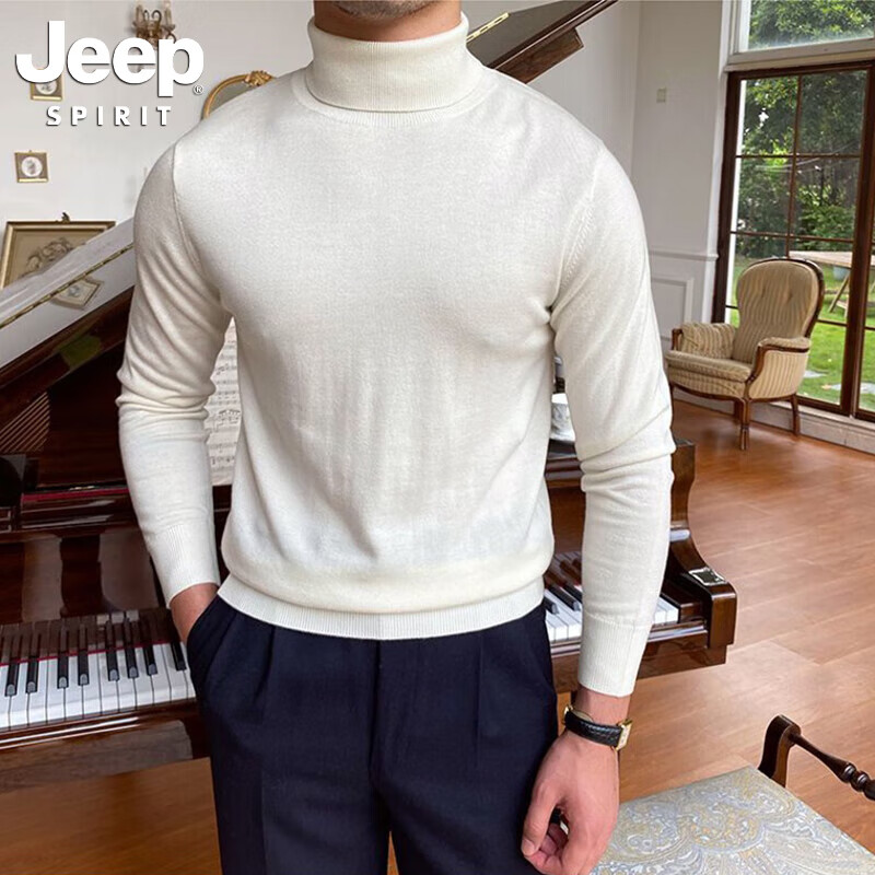 JEEP SPIRIT吉普2025新款秋冬高领毛衣男卫衣保暖打底衫弹力半修身长袖卫衣 白色 XL 京东折扣/优惠券