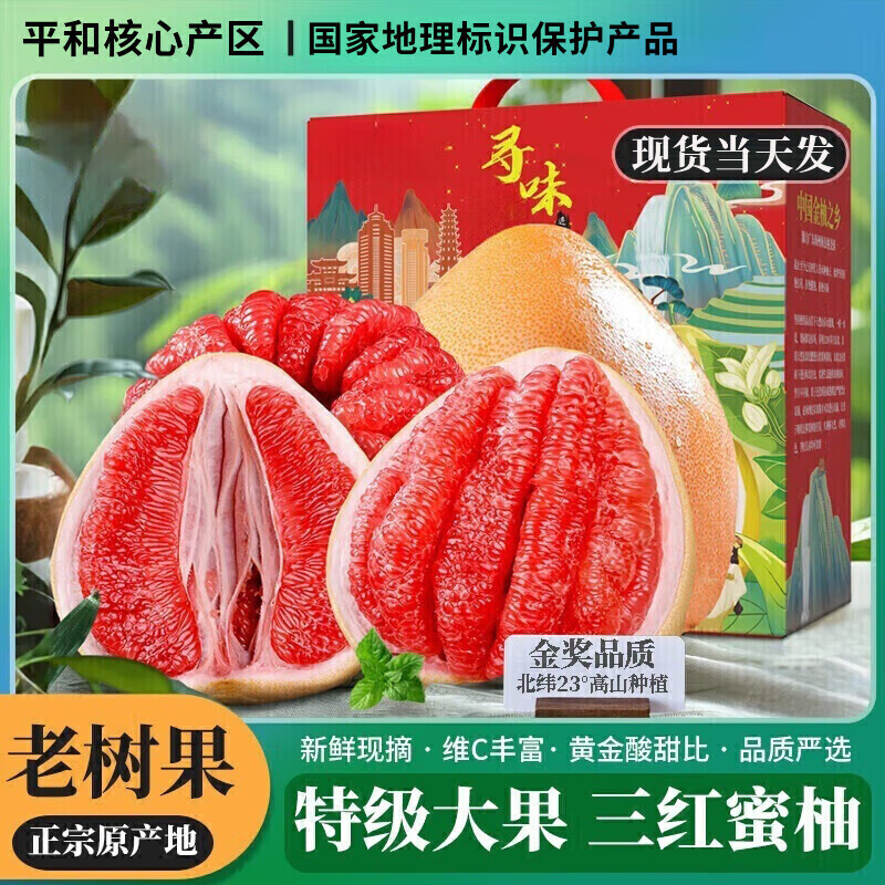 鲸咚亿农【精选】福建平和红心蜜柚新鲜柚子当季水果红肉琯溪蜜柚特产整箱 带箱9-10斤【单果1.8斤+】精选果