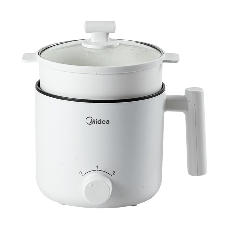 美的（Midea）电煮锅 家用多功能小煮锅小电锅 宿舍学生锅智能电锅小功率电热锅火锅泡面锅 蒸煮一体不粘锅 1.7L 【配蒸笼】XZE1613