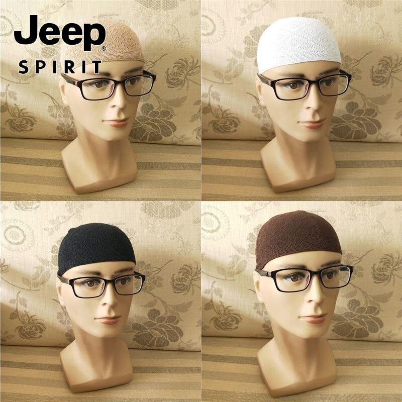 JEEP回族帽子男瓜皮帽针织帽男士透气地主帽回民包头全棉休闲冬 K67-黑色(春夏薄款)高度13-14cm左右回族 55-59(大众头围)
