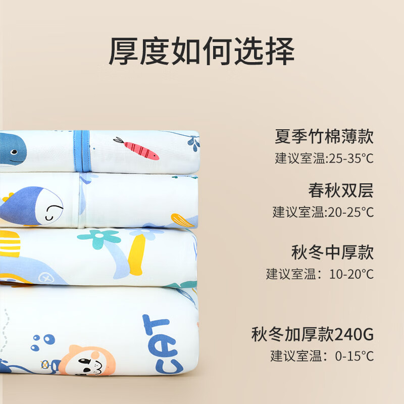 七彩博士【限量清仓】婴儿分腿睡袋秋冬季纯棉婴幼儿宝宝防踢被子加厚款 萌兔粉双层【室温20-25℃】S码 【限量清仓】S码 60-85cm(建议6-18个月)