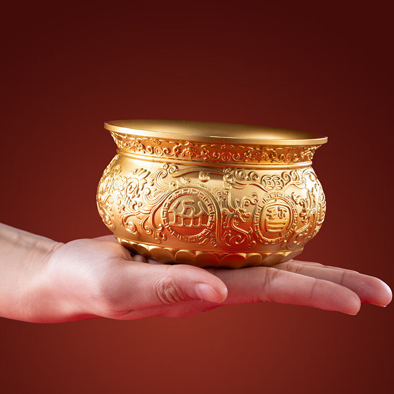 朱炳仁铜 金盆聚宝套装 聚宝缸存钱罐客厅书房玄关家用铜缸摆件 金盆聚宝套装