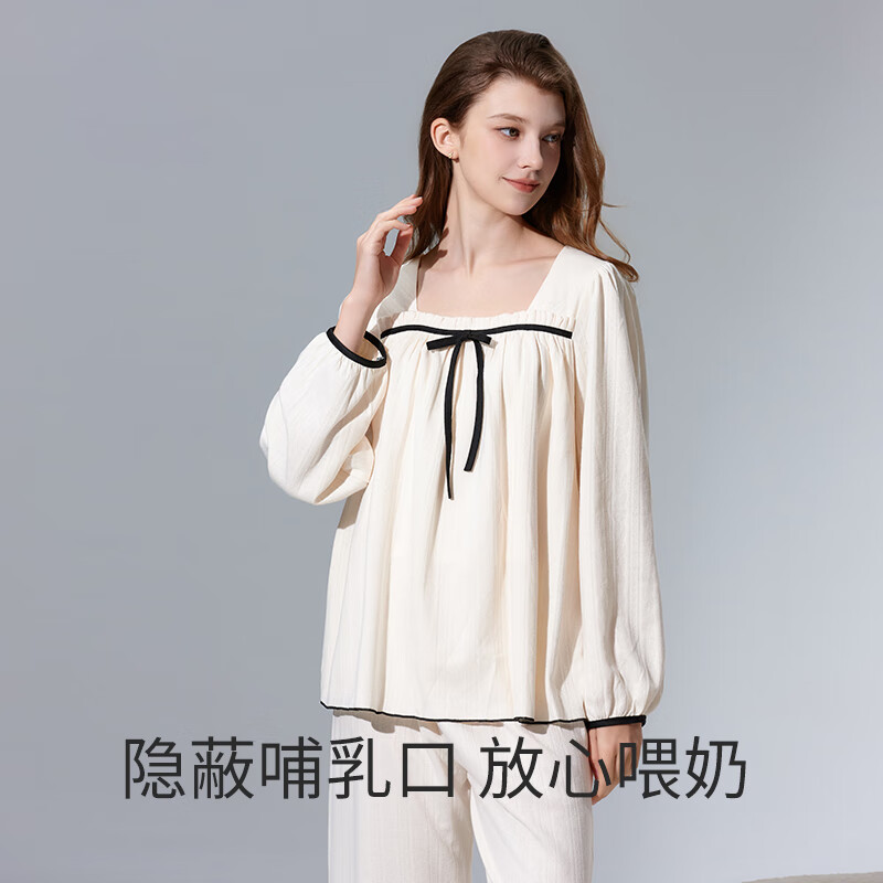 ROVO月子服孕妇睡衣2025年新款春秋产妇哺乳怀孕期产后喂奶家居服套装 温柔杏公主风【套头款】 L