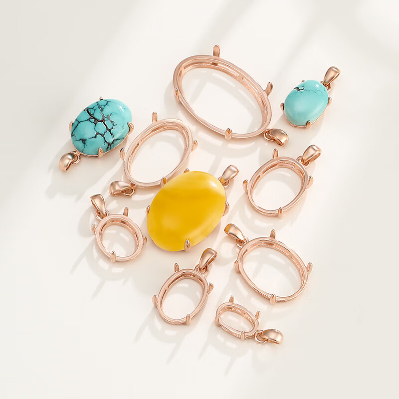 翡翠吊坠空托S925银椭圆形吊坠 托女镶嵌四爪简约 白金色石位12*16mm