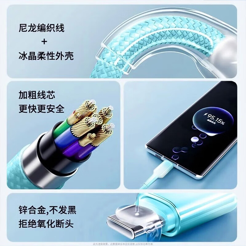 昇亿昊三合一手机充电线一拖三数据线6A超级闪充安卓typec适用苹果13华为vivo荣耀oppo快充电线尼龙 【1.2米】三合一快充线/蓝色