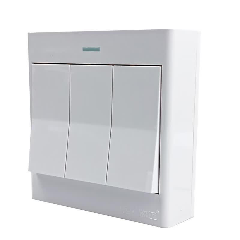 锦迈明装超薄开关面板三开双控开关瓷白大板家用墙面86型单控3开开关 三开开关-双控 明装瓷白开关面板