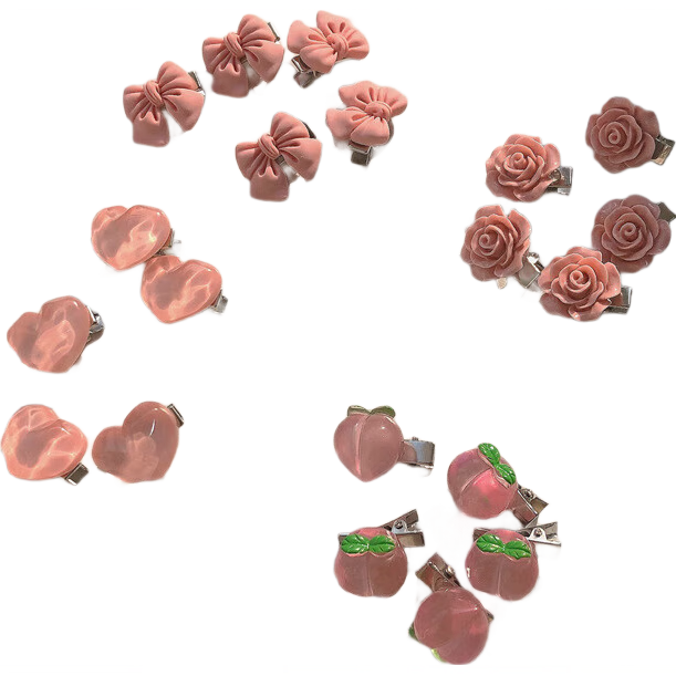 夏季日韩甜美手工发夹发卡粉色系草莓水果编发头饰山茶花边夹发饰 F8073-4#水波纹桃心/1只