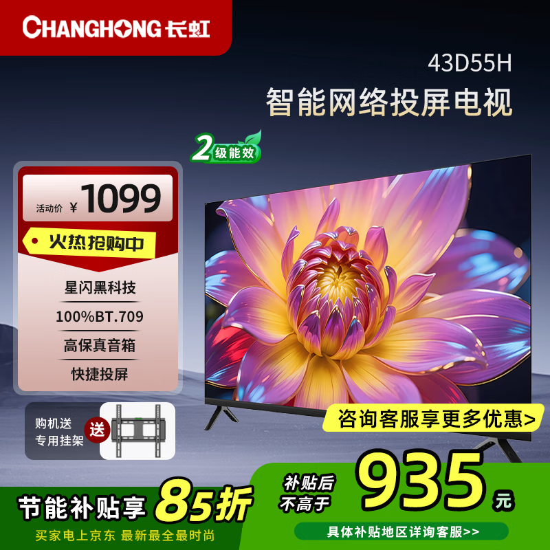 长虹电视43D55H 43英寸高清全面屏网络智能电视平板液晶电视机家用老人专用小彩电 以旧换新 补贴15% 43英寸