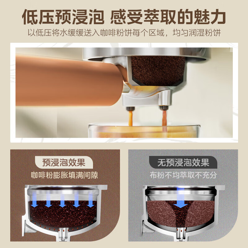 美的（Midea）云朵奶泡半自动意式咖啡机家用泵压式咖啡机打奶泡萃取一体机复古花式奶咖 【进阶半自动】MA-KFE08