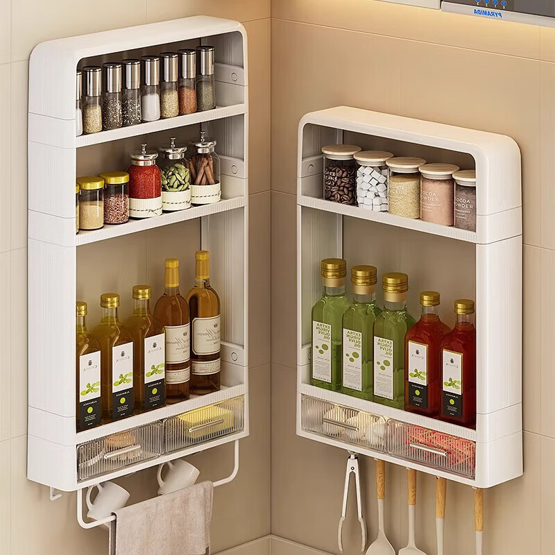 加度厨房置物架多功能调味罐收纳盒调料品油盐酱醋收纳架壁挂式免打孔