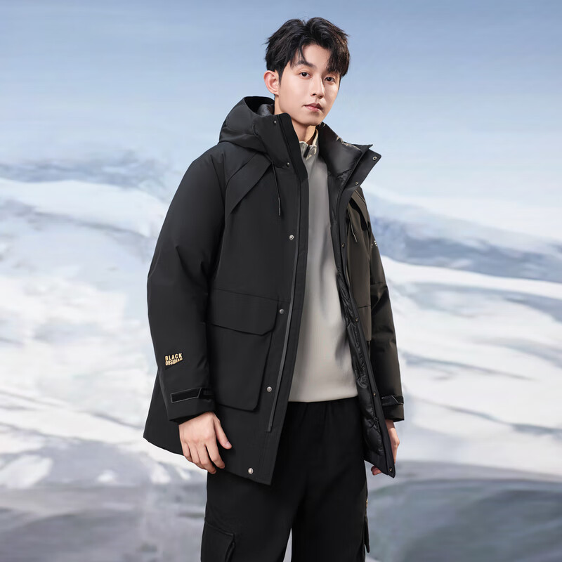 雪中飞新款男士中长款羽绒服冬季休闲冬季保暖羽绒外套防风 黑色|8056 XL /180/96A