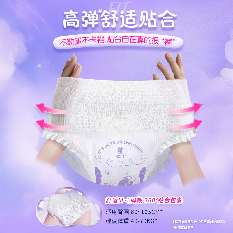 薇尔夜用安睡裤安心裤防漏超薄透气超熟睡加长夜用卫生巾姨妈巾 M-L码 15条 100-140斤 【蓬蓬裤】