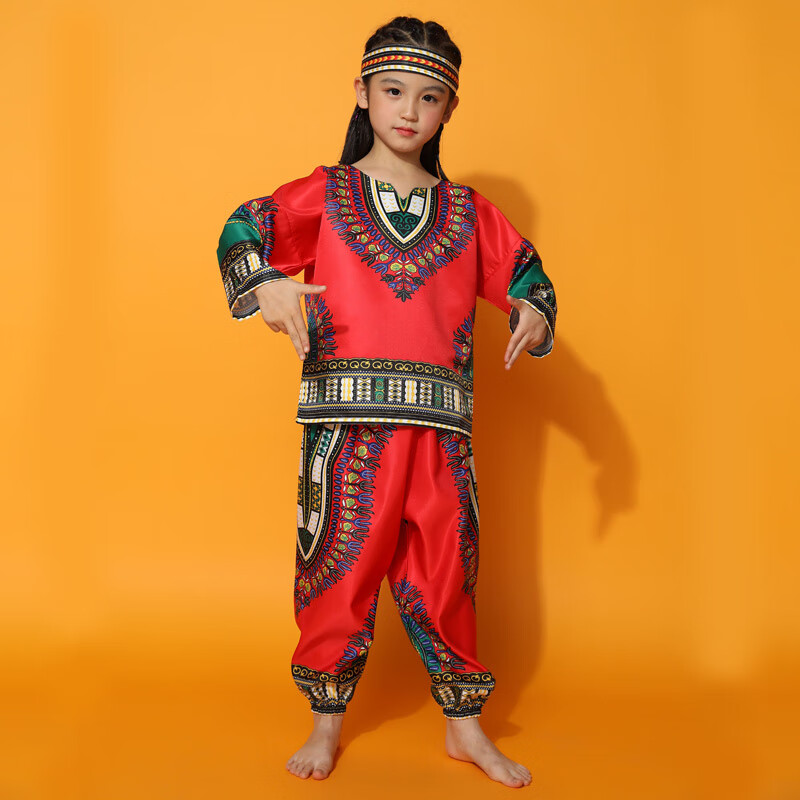 兰伶坊非洲鼓演出服儿童成人男女舞蹈幼儿园啦啦队运动会六一表演服民族 红色 100 cm
