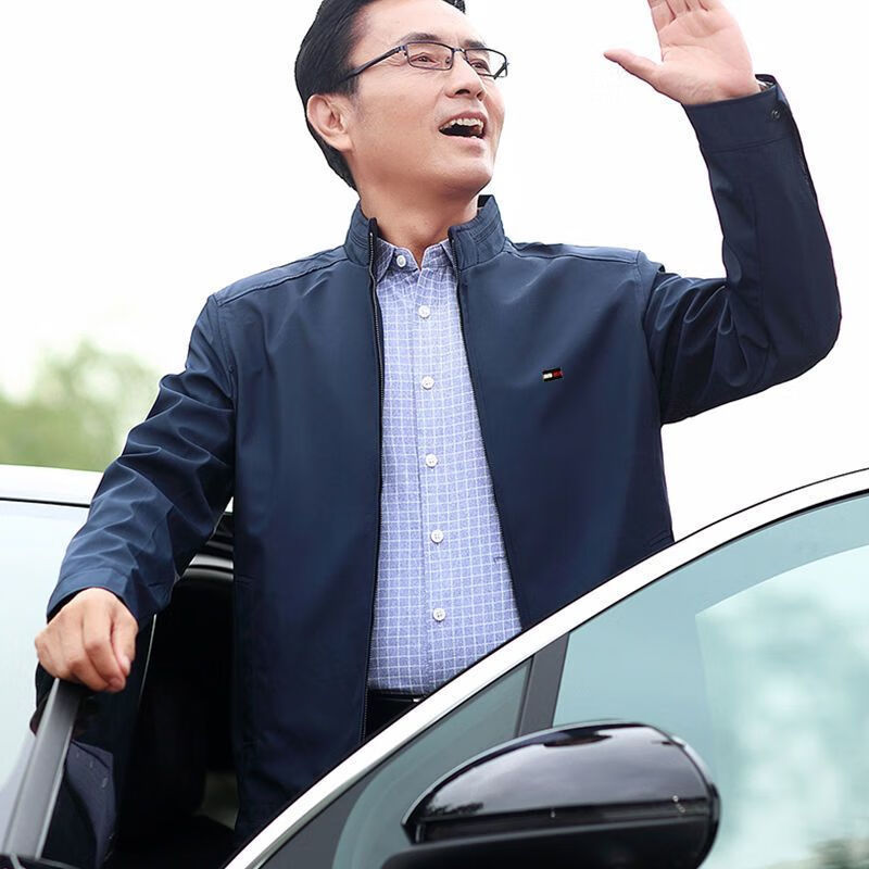 TOME BORNEK美国汤米夹克外套中青年秋装新款干部拉链衫男休闲长袖上衣 藏青色 4XL