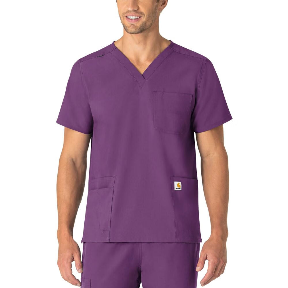 Carhartt卡哈特Carhartt 男式中性款 V 领 6 口袋磨砂上衣, 茄紫色, XXL 茄紫色 XXL