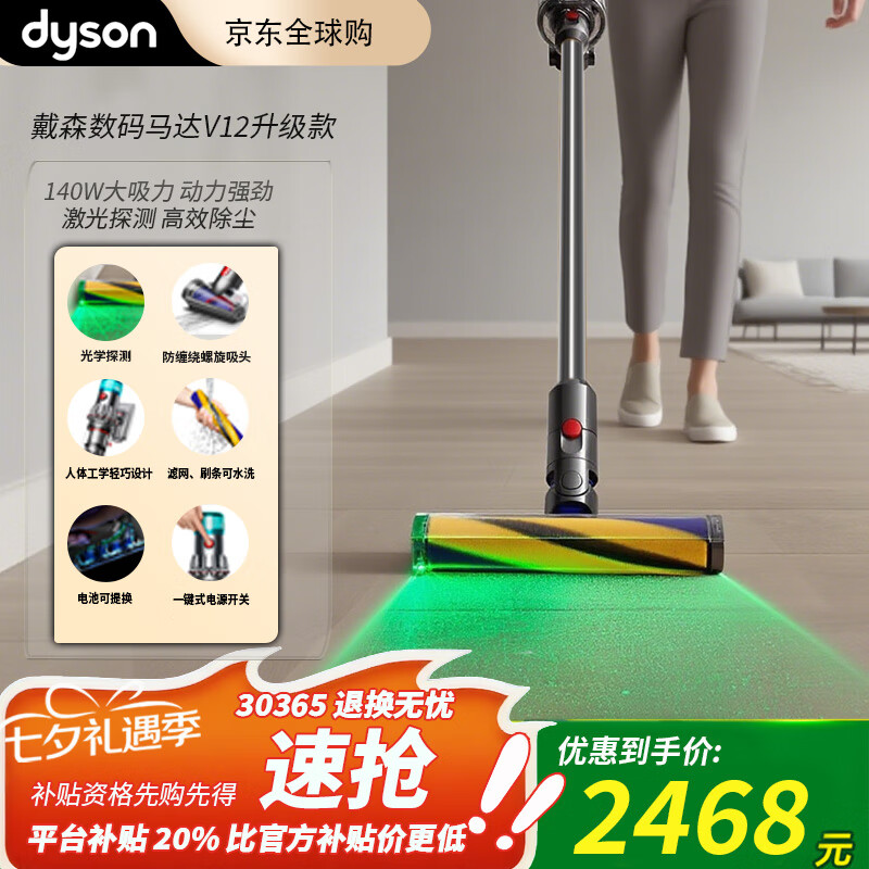 戴森（DYSON）V12 Detect Slim Fluffy家用清洁手持无线除螨吸尘器 光学显尘 原装进口 超强大吸力 智能 可车载