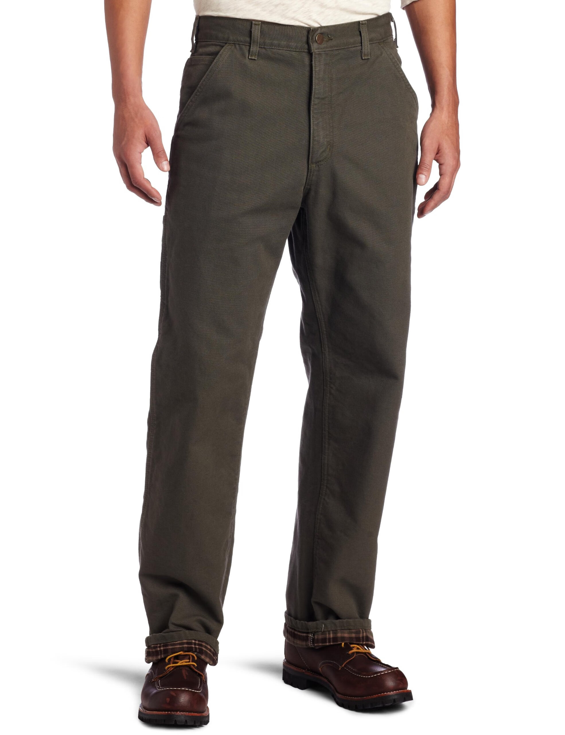 Carhartt卡哈特 男士工装裤 纯棉帆布法兰绒内衬 宽松直筒多口袋 实用工作裤 苔藓色 30W x 34L