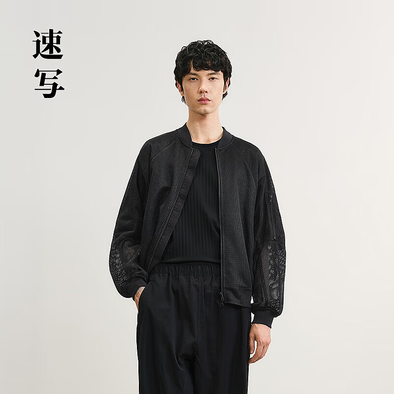 速写男装2025春新品棒球夹克9P3610750 001本黑 M