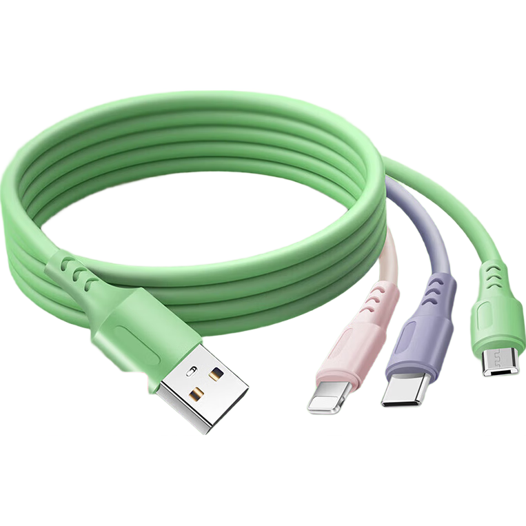 三合一充电线柔软液态硅胶tyep-c充电线一拖三适用苹果华为安卓鸿蒙手机通用 三合一【液态硅胶】【1米一条装】