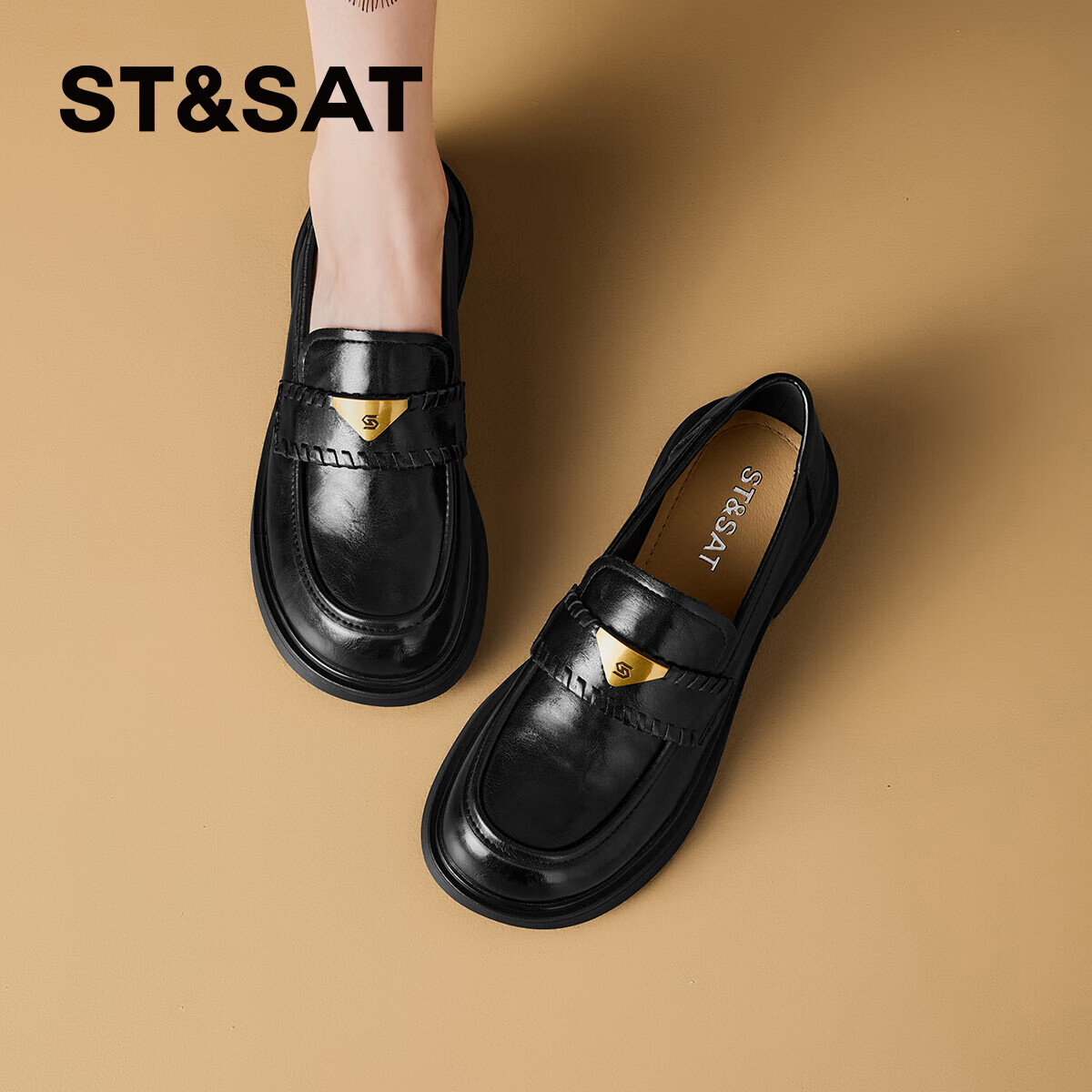 星期六乐福鞋女2025新款爆款秋冬平底鞋英伦风小皮鞋女款百搭通勤单鞋女 黑色 38