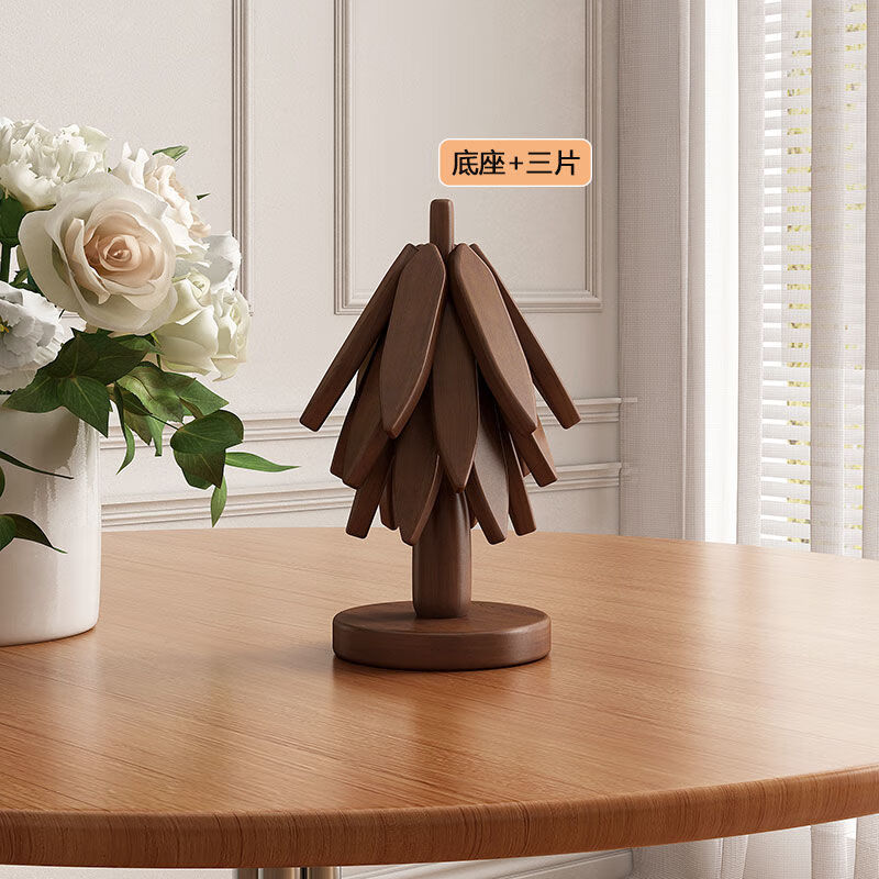 简漾隔热垫楠竹圣诞树餐桌锅垫家用防烫餐垫耐高温创意桌面摆件松树型 底座+三片