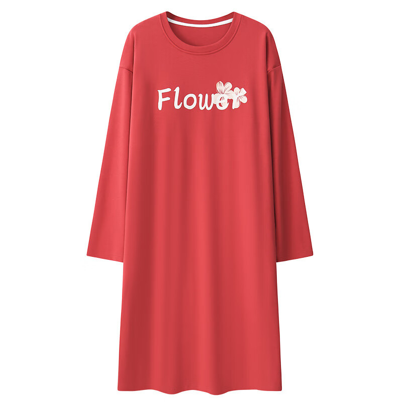 樱桃甜美带胸垫睡裙女款春秋冬季长袖2025新款棉质一体式睡衣宽松 7011(带胸垫) 3XL (135-160)