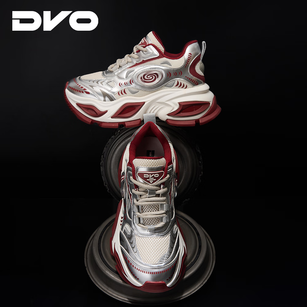DVO10CM隐形增高鞋男款潮流春季爆款银色加绒厚底减震老爹鞋运动潮鞋 红色 42 男码