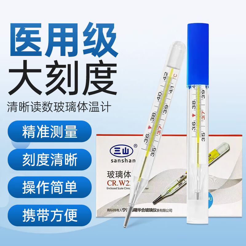 恒助电子体温计水银大刻度三山儿童成人家用电子温度计额温枪婴儿精准 【水银】1支体温计(内附收纳盒)