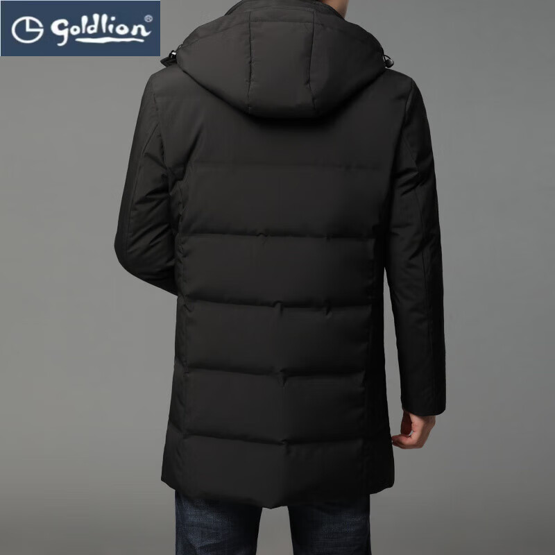 GOLDLION G+金利来冬季白鸭绒男士羽绒服中长款连帽防寒外套男秋冬季保暖加厚 虾青 4XL 195