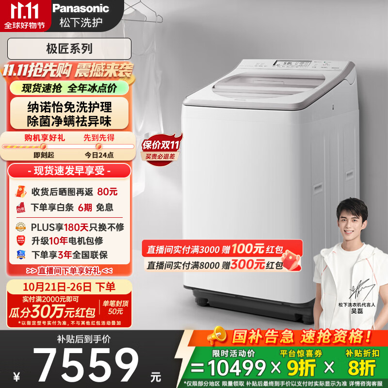 松下（Panasonic）【吴磊推荐】波轮洗衣机全自动11公斤大容量带烘干洗烘一体 纳诺怡除菌除螨家电国家补贴20% F