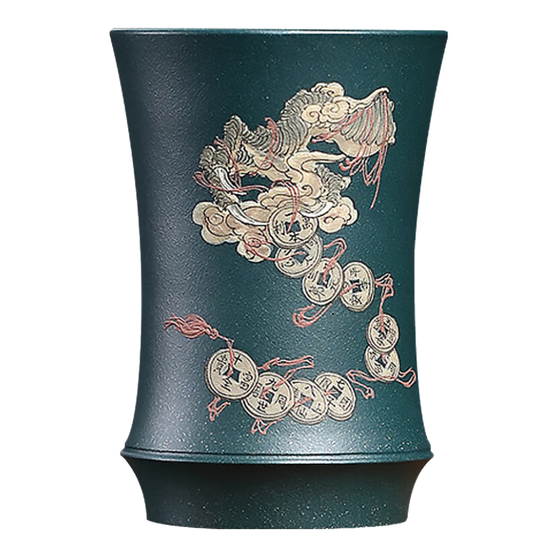 京峰閣宜興紫砂品茗杯十全富貴泡茶杯子 原礦綠泥大口杯主人杯功夫茶具 紫砂品茗杯十全富貴主人杯