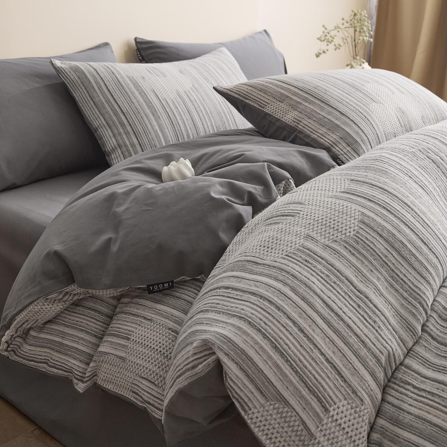 兰芮（Lanrui）A类100%全棉磨毛色织提花新疆棉单双人床单床笠套件 白兰度-灰 1.5/1.8m床 床单款 （被套200*230cm）