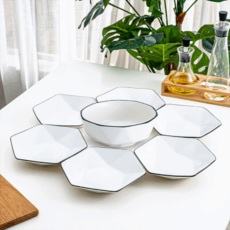 泰禧阁六角盘子家用碗盘套装家用商用时尚菜盘果盘耐高温可微波 8英寸钻石六角盘（1只装）