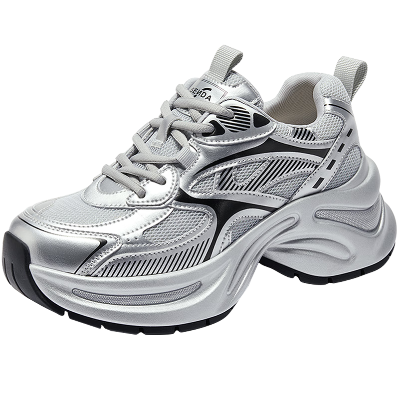 森达老爹鞋女厚底增高透气休闲鞋女士运动鞋ZCC31CM4 银色 37