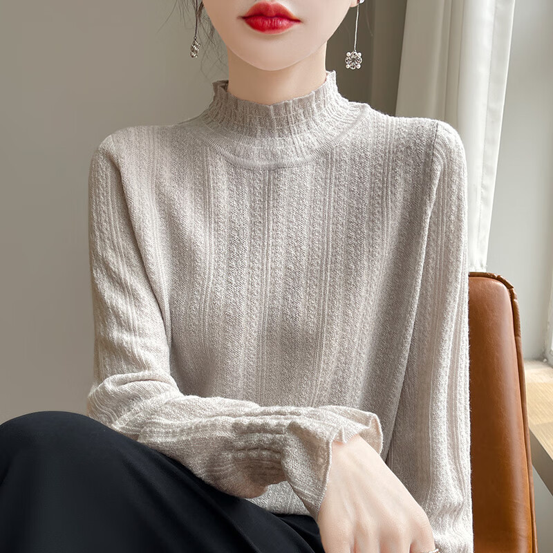 香影芬针织衫女喇叭袖毛衣女时尚秋冬新款高级感洋气蕾丝内搭打底衫女 白色 L (建议105-115斤)