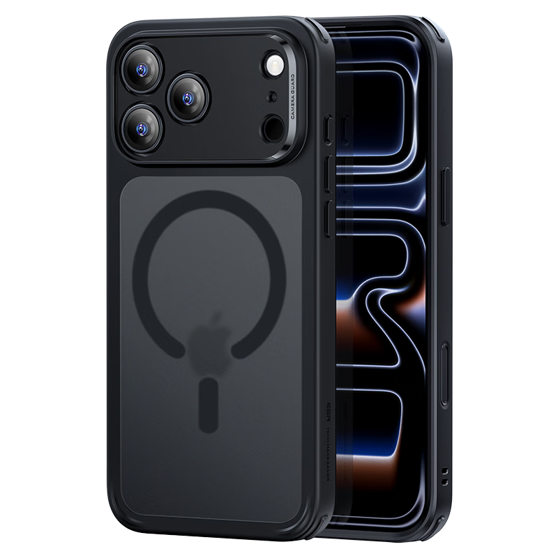 億色(ESR)適用iPhone17pro手機殼蘋(píng)果17pro保護套磁吸殼相機按鍵鏡頭全包硅膠邊超薄氣囊防摔男女黑邊半透黑