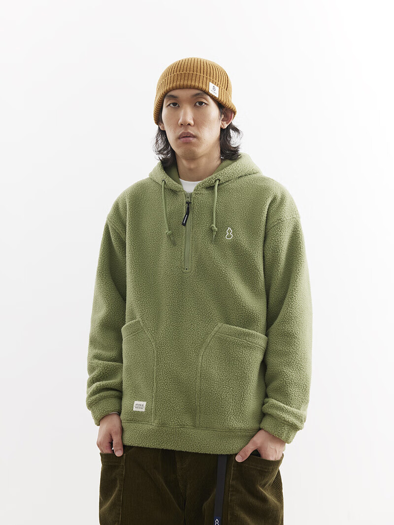 chichaqu吃茶去25秋冬摇粒绒抓绒套头衫加厚保暖宽松拉链带帽卫衣 深蓝 XL