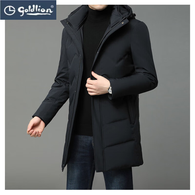 GOLDLION G+金利来冬季白鸭绒男士羽绒服中长款连帽防寒外套男秋冬季保暖加厚 虾青 4XL 195 京东折扣/优惠券